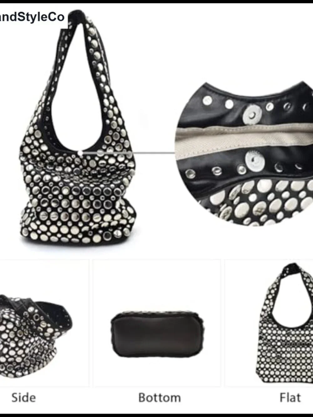 Y2K Hobo Shoulder Bag Punk Studded Top Handle Tote Purse Women's Fall Trend